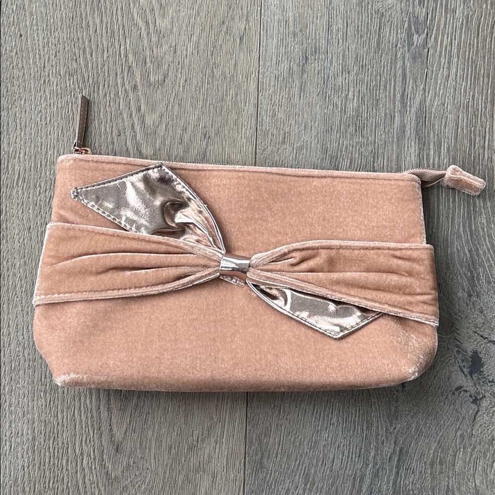 Ulta Pink Blush Velvet Bow Embellishment Makeup Carry Clutch Bag 10.5 x 7x 2.5